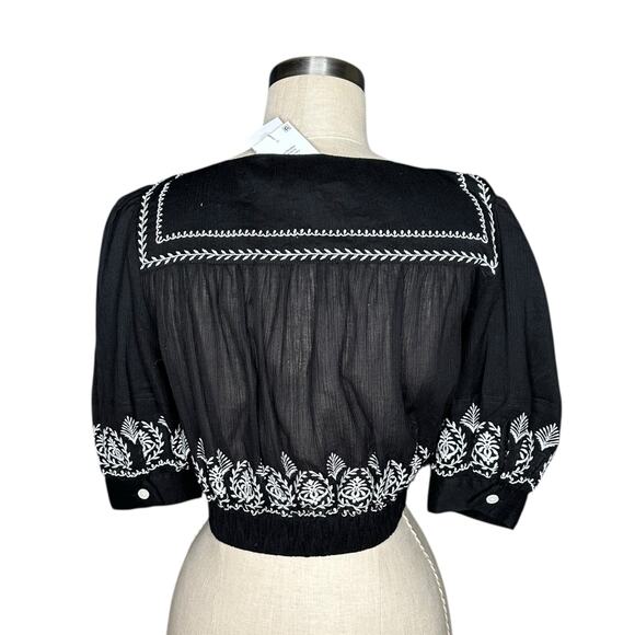 DEREK LAM 10 CROSBY Tama‎ Black White Embroidered Crop Top Blouse Women's Size 0 - Picture 10 of 11